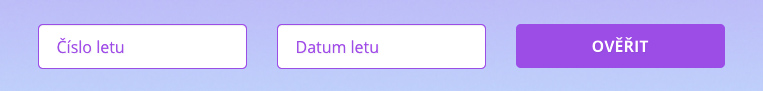 Formulář pro ověření nároku na kompenzaci s poli pro číslo a datum letu a tlačítkem Ověřit