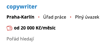 Inzerát na pozici copywritera v Praze-Karlíně s platem od 20 000 Kč měsíčně