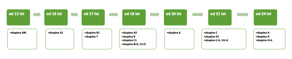 Schéma od kdy je možné získat jaké řidičské oprávnění.